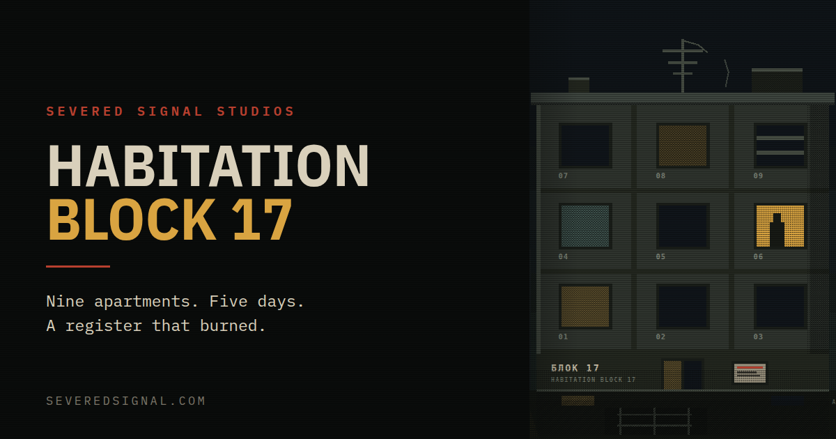 Social card: the Habitation Block 17 title over the block elevation.